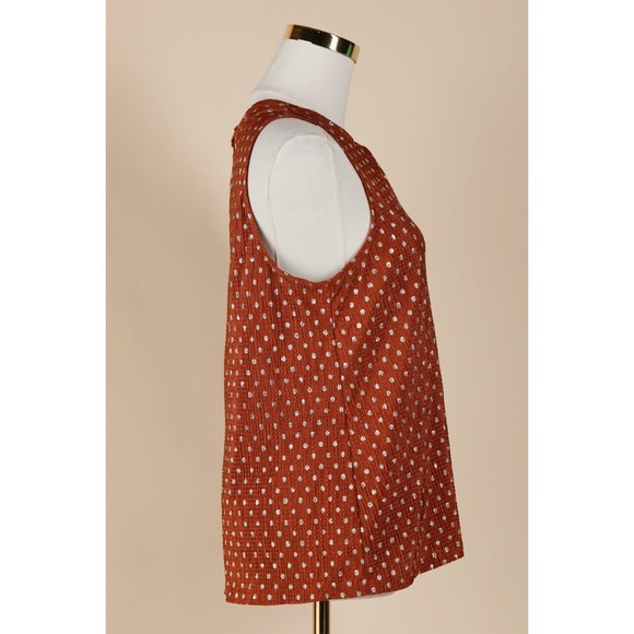 Sz S Anthropologie Orange & Gold Polka Dot Lennox Knot Halter Tank Top GUC - Picture 2 of 7